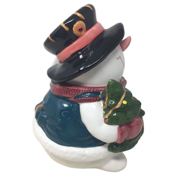 Fun and Festive Smiling Ceramic SNOWMAN COOKIE Jar - Great Holiday Kitchen Decor - Picture 4 of 9